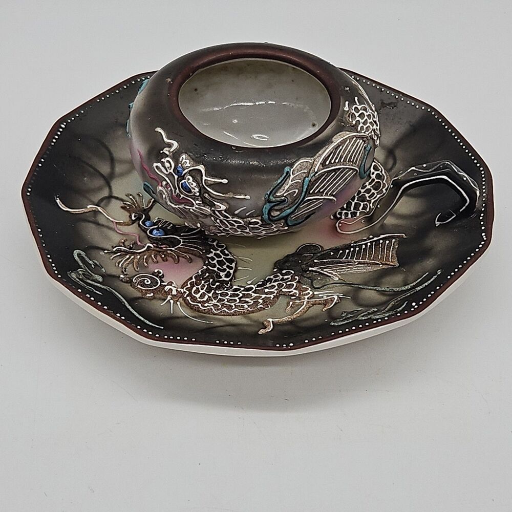 Vintage Japan Moriage Dragon Ware Incense MISSING LID w/saucer
